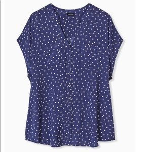 Torrid Navy & White Star Challis Button Front Dolman Blouse 3x